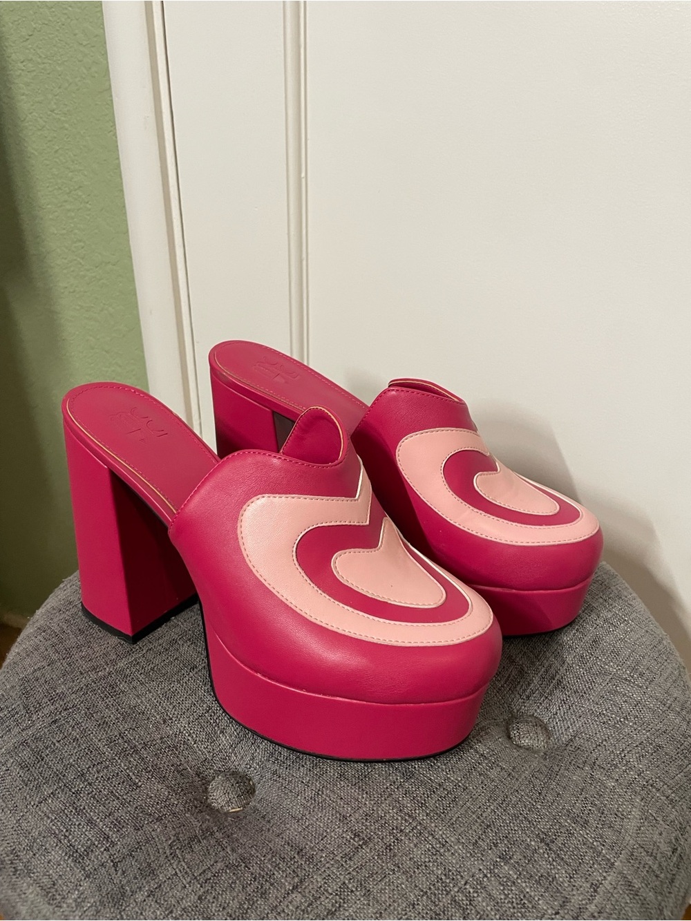 MCLC Hot Pink Heart Platform Mules - Limited Edition